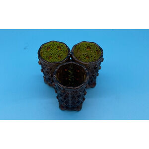 Vintage Daisy Button Set of 3 Amber Glass Footed Peg Votive Tea Candle Holder